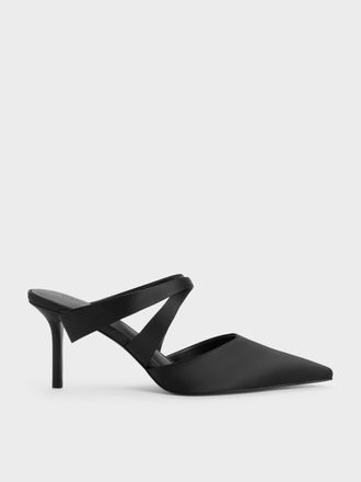 Charles & Keith Satin Pleated-Strap Heeled Mules