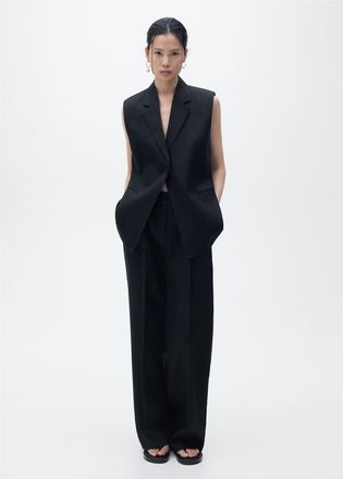 Mango Pantaloni dritti neri in 100% lino in coordinato-Nero