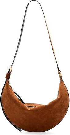 AllSaints Half Moon Suede Shoulder Womens Handbags Cognac Brown, Leather/Suede