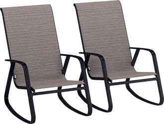 OUTSUNNY 2PCS Garden Rocking Chairs with Armrests - High Back - Light Brown | TJ Hughes