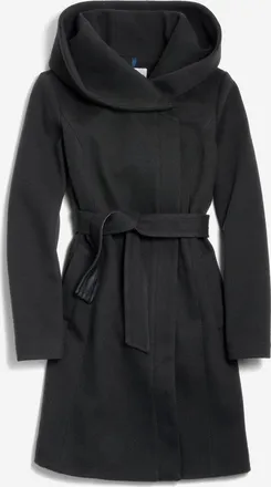 Cole Haan Womens Belted Asymmetrical Zip Front Twill Coat - Black Size 14