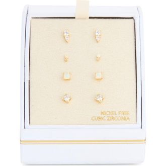 Nordstrom Rack Set of 4 Cubic Zirconia Square Stud Earrings in Clear- White- Gold at Nordstrom Rack