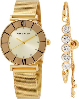 Anne Klein Quartz Gold Dial Ladies Watch and Bracelet Set AK-3780CHGBST