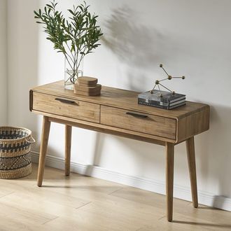 Castlery Solid Acacia Wood 55 Console Table, Rustic Finish | Seb by Castlery, Brown, Furniture TV Stand