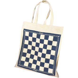 Fortela Damier Print Canvas Tote Bag in Blue White at Nordstrom