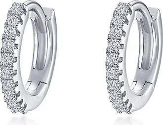 Lafonn Pav&eacute; Simulated Diamond Huggie Hoop Earrings in Silver at Nordstrom