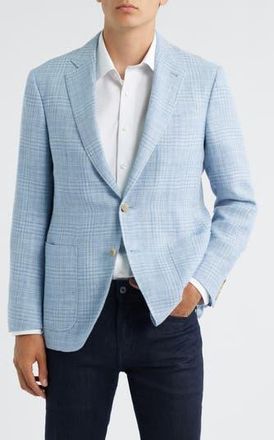 Canali Kei Trim Fit Plaid Slub Linen & Wool Sport Coat in Light Blue at Nordstrom Rack, Size 44 Us / 56 Eu Regular
