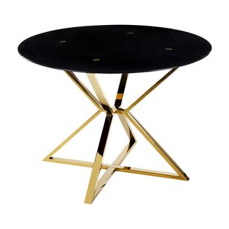 Beliani Beliani - Mesa De Comedor De Vidrio Templado Negro Dorado 105 Cm Patas Metal Brillante Bosco