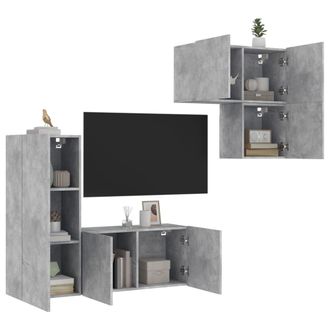 vidaXL Muebles De Tv De Pared 4 Pzas Madera Ingenier&iacute;a Gris Hormig&oacute;n Vidaxl