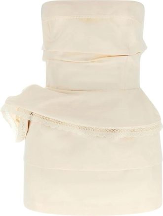 Magda Butrym Gedrapeerde Korte Jurk - Dames - Feestkleedjes - Beige - L - Katoen - Kleedjes