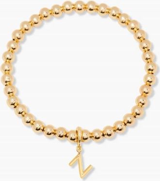 Brook & York Womens Removable Letter Charm Stretch Beaded Initial Bracelet In Gold