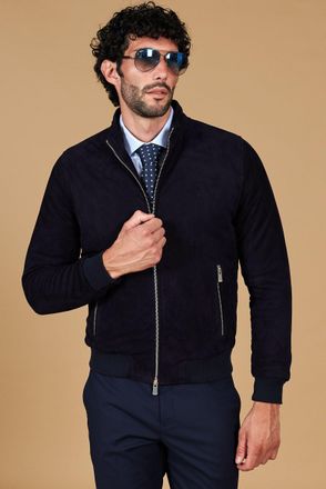D'Arienzo Giubbotto bomber imbottito in camoscio color blu tono su tono DArienzo, Seleziona Taglia 48, Colore Blu