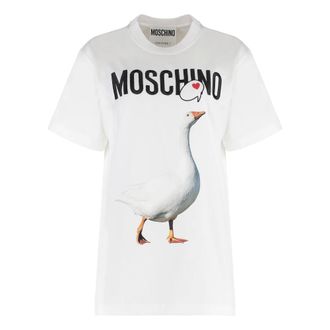 Moschino T-Shirts, female, White, XS, Cotton Crew-Neck T-Shirt