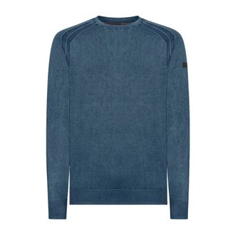 Roberto Ricci Design Round-neck Knitwear, male, Blue, Size: XL Cotton Techno Wash Round Knit