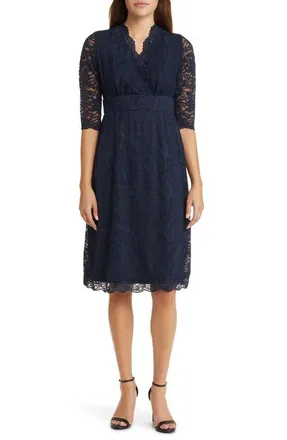 Kiyonna Scalloped Boudoir Lace Cocktail Dress in Indigo Blue at Nordstrom, Size X-Large
