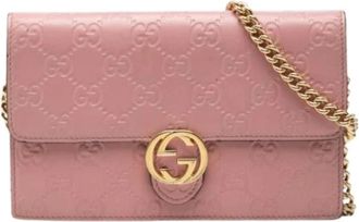 Gucci Pre-owned Cross Body Bags, female, Pink, Size: ONE SIZE Pre-owned Embossed Leather Crossbody Bag