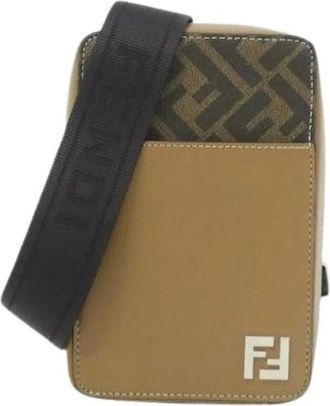 Fendi Pre-owned Cross Body Bags, male, Beige, Size: ONE SIZE Pre-owned Coated Canvas Leather Shoulder Bag