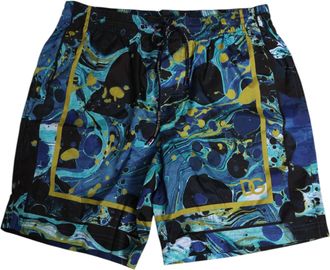 Dolce & Gabbana Blue Marble Print Logo Men Boxer Short Swimwear Polyester Blend