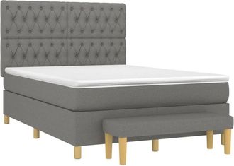 vidaXL Vidaxl - Cama Box Spring Con Colch&oacute;n Tela Gris Oscuro 140x190 Cm
