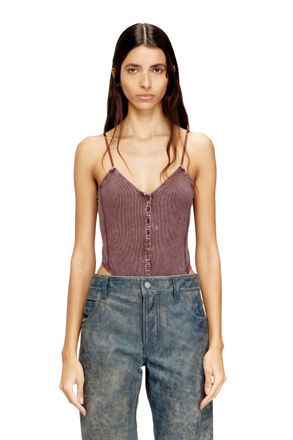 Diesel Thong bodysuit in marbled ribbed jersey - T-Shirts - Woman - Brown