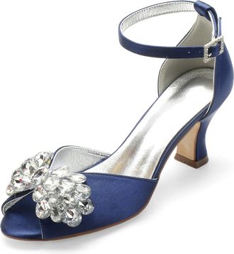 Generic Womens Heels Wedding Shoes Kitten Heel Bridal Shoes Open Toe Bridal Low Heels Formal Prom Party Dress Shoes 6.5Cm,Dark Blue,10 UK