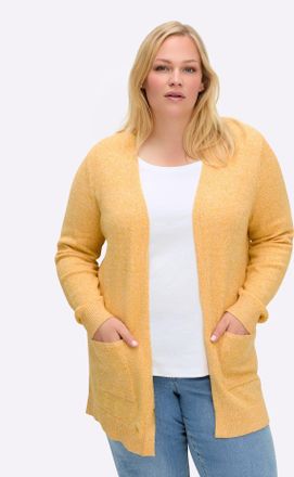 Sheego Strickjacke SHEEGO, Damen, Gr. 44/46, ocker, meliert, 50% Viskose, 28% Polyester, 22% Polyamid, meliert, unifarben, Strickjacken Strickjacke