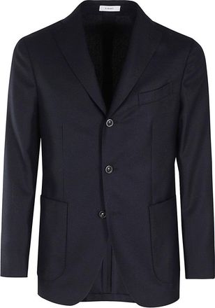 Boglioli Classic Blue Virgin Wool Jacket With Lapel Neckline