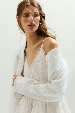 H&M Lace-trimmed Cotton Dress in Ivory at Nordstrom, Size X-Small