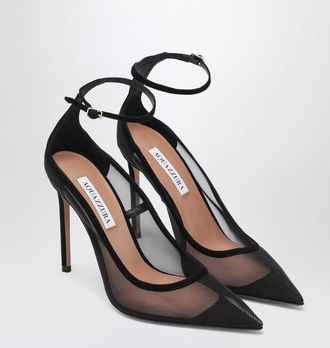 Aquazzura Love Affair 85 Pumps In Black Suede And Mesh