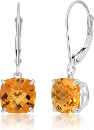 MAX + STONE Solid 10k Yellow or White Gold 8mm Cushion Cut Dangle Gemstone Earrings