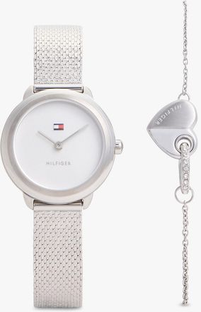 Tommy Hilfiger Womens Shimmer Watch & Heart Bracelet Gift Set - Grey