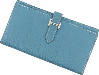 Herm&egrave;s Kara Blue Jean Epsom Leather Long Wallet (Bi-Fold) (Pre-Owned)
