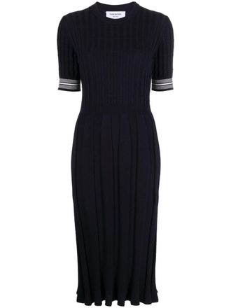 Thom Browne cable-knit cotton midi dress - women - Cotton - 42 - Blue