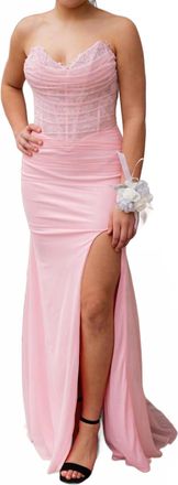 La Femme Womens Elegant Strapless Prom Dress In Baby Pink