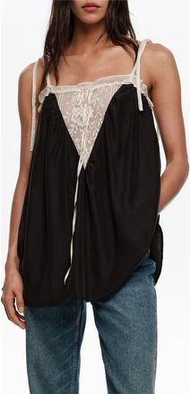 Bimba & Lola Silk Lace Vest Top in Black at Nordstrom, Size Xx-Small Eu