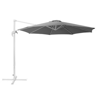 Beliani Beliani - Sombrilla Voladiza De Poli&eacute;ster Gris Oscuro Blanco 300 Cm Poste Metal Savona