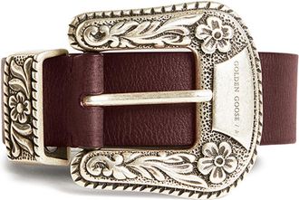 Golden Goose engraved logo leather belt - women - Calf Leather - 75 - Red