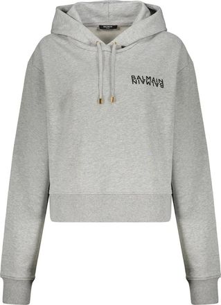 Balmain Hoodie met bedrukt logo - Dames - Hoodies - Grijs - M - Katoen - Hoodies & sweatvesten