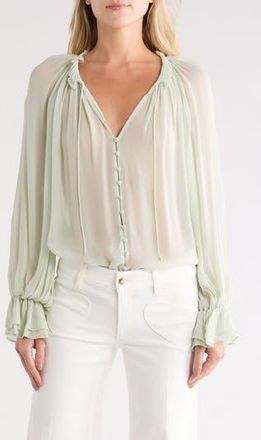 Alice & Olivia Josephine Tie Neck Top in Green Tea at Nordstrom Rack, Size X-Small