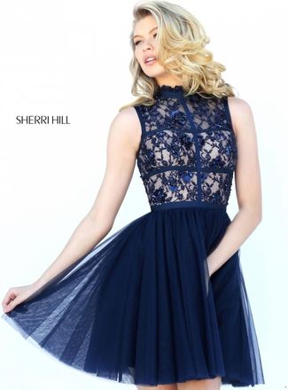 Sherri Hill Sleeveless Mini Dress In Navy