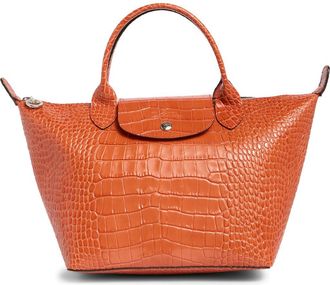 Longchamp Small Le Pliage Croc Embossed Tote in Coral at Nordstrom Rack