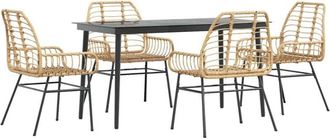 vidaXL 5 Piece Garden Dining Set Brown Poly Rattan Glass Vidaxl