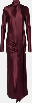 Galvan Abito lungo Emilie in raso con fiocco