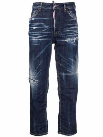Dsquared2 straight-leg jeans - women - Cotton/Cotton/Calf Leather/Polyester/Spandex/Elastane - 40 - Blue