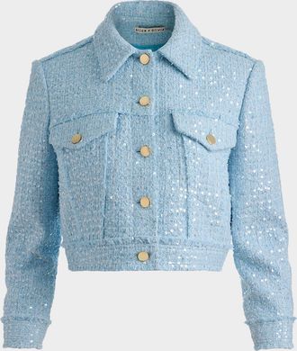 Alice & Olivia Chloe Sequined Tweed Cropped Jacket