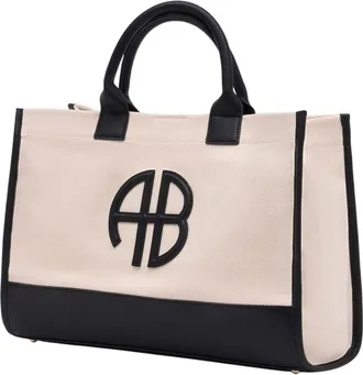 Anine Bing Womens Cotton Colour-Block Tote Beige