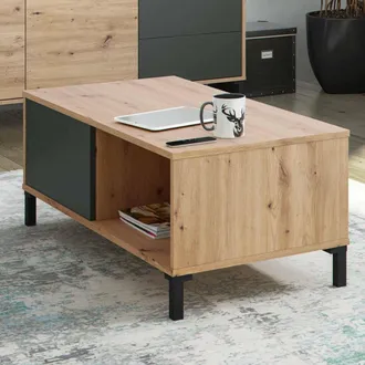 Dmora Tavolino Da Salotto Evansville, Tavolino Da Caff&egrave;, Tavolo Basso Da Soggiorno, 100x50h40 Cm, Rovere Nodi E Antracite
