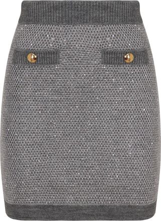 Elisabetta Franchi Paillet Sweater met Geribbelde Taille - Dames - Korte rokken - Grijs - M - Wol - Rokken