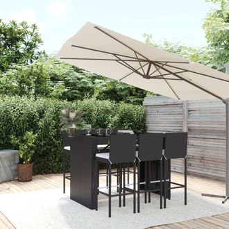 vidaXL Mesa Y Taburetes Altos Jard&iacute;n Y Cojines 7 Pzas Rat&aacute;n Pe Negro Vidaxl