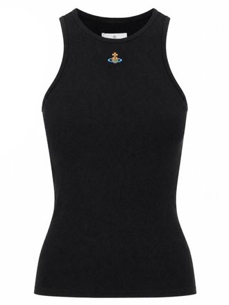 Vivienne Westwood Top Con Logo Ribbed Cotton Tank
